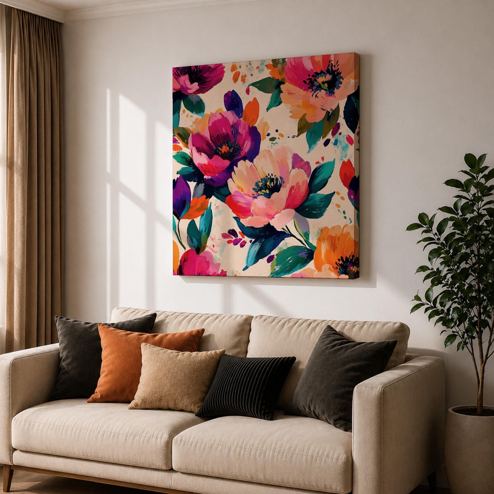Peony Wall Art Abstract Floral Painting Framed Canvas Modern Botanical Home Decor