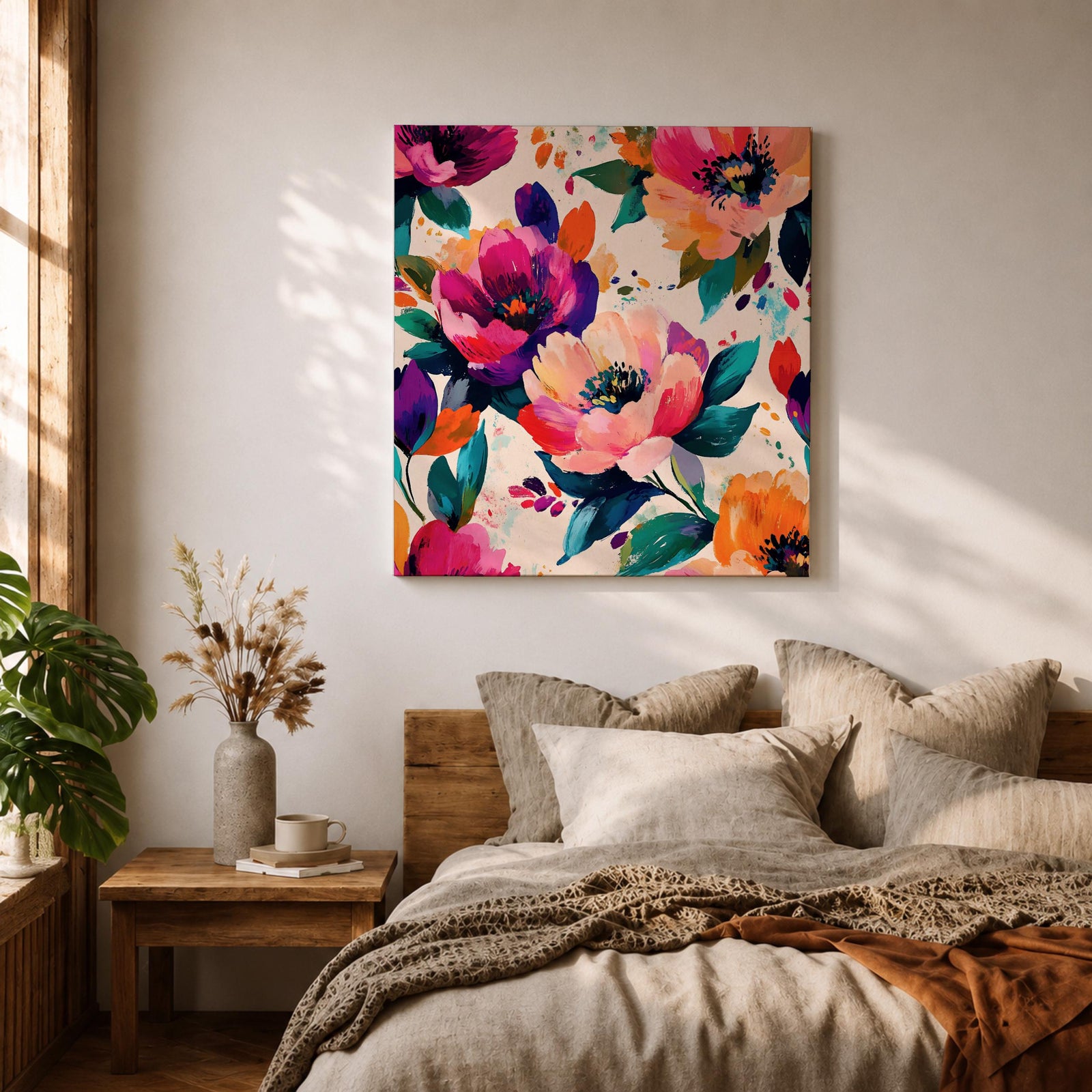 Peony Wall Art Abstract Floral Painting Framed Canvas Modern Botanical Home Decor