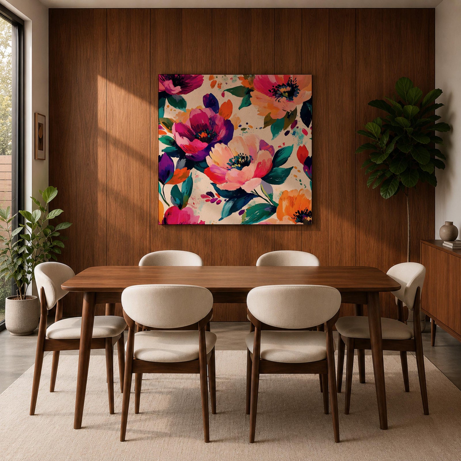 Peony Wall Art Abstract Floral Painting Framed Canvas Modern Botanical Home Decor