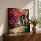 Mediterranean Doorway Wall Art Greek Entryway Framed Canvas Summer Impasto Landscape Coastal Decor