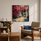 Mediterranean Doorway Wall Art Greek Entryway Framed Canvas Summer Impasto Landscape Coastal Decor