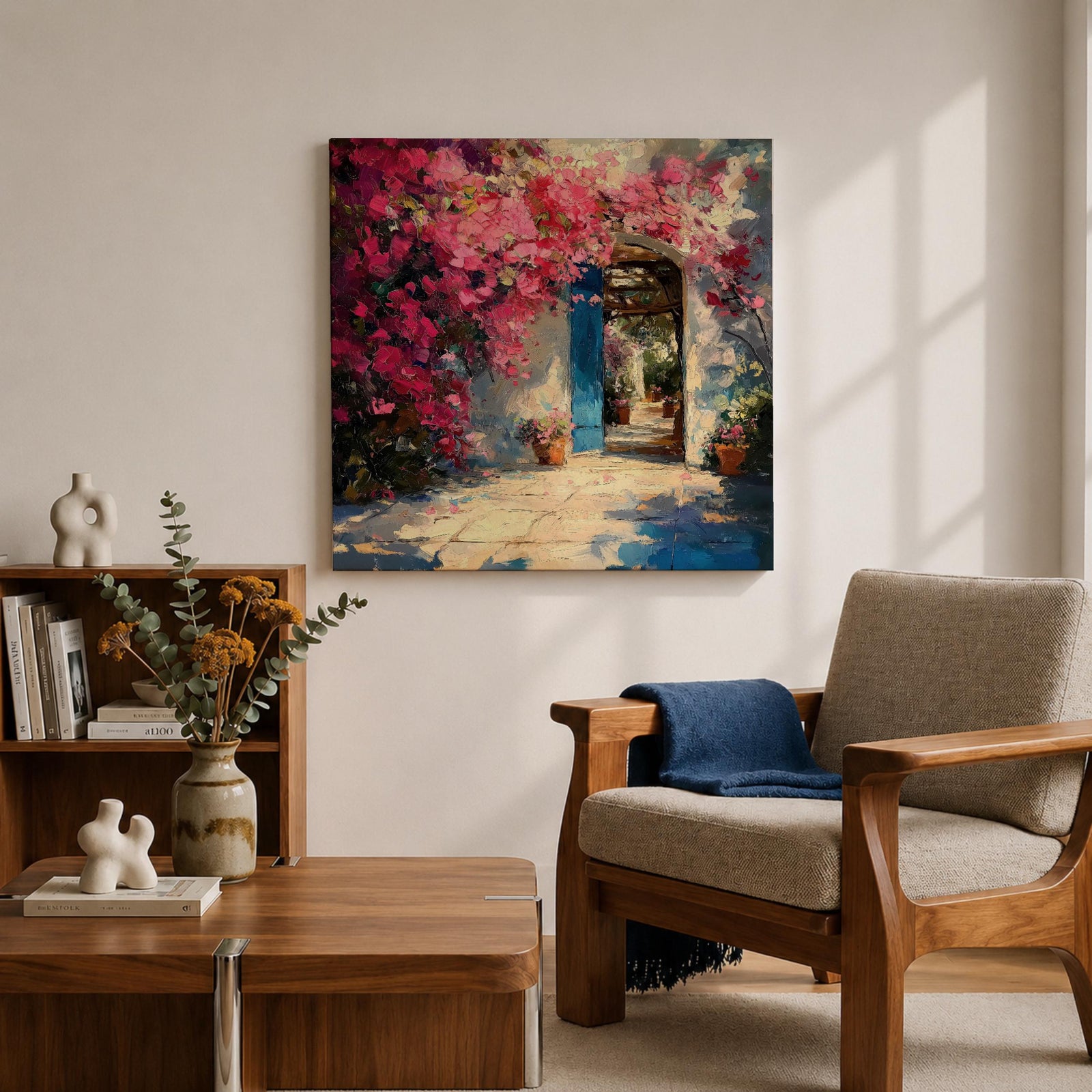 Mediterranean Doorway Wall Art Greek Entryway Framed Canvas Summer Impasto Landscape Coastal Decor