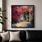 Mediterranean Doorway Wall Art Greek Entryway Framed Canvas Summer Impasto Landscape Coastal Decor