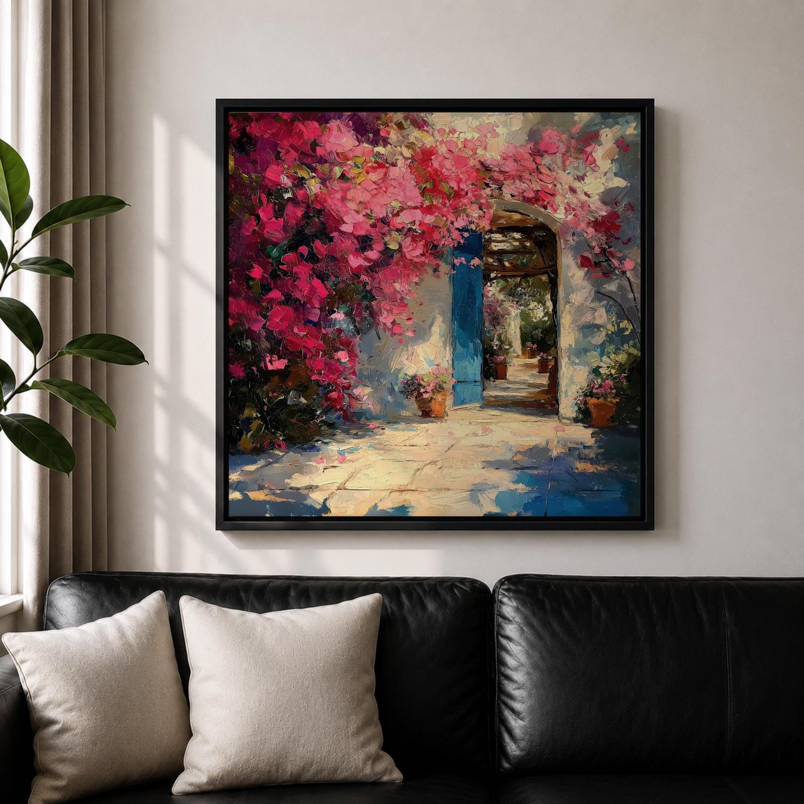 Mediterranean Doorway Wall Art Greek Entryway Framed Canvas Summer Impasto Landscape Coastal Decor