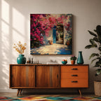 Mediterranean Doorway Wall Art Greek Entryway Framed Canvas Summer Impasto Landscape Coastal Decor