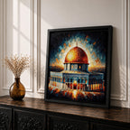 Dome of the Rock Wall Art Radiant Sky Framed Canvas Jerusalem Islamic Mosque Decor