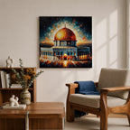 Dome of the Rock Wall Art Radiant Sky Framed Canvas Jerusalem Islamic Mosque Decor