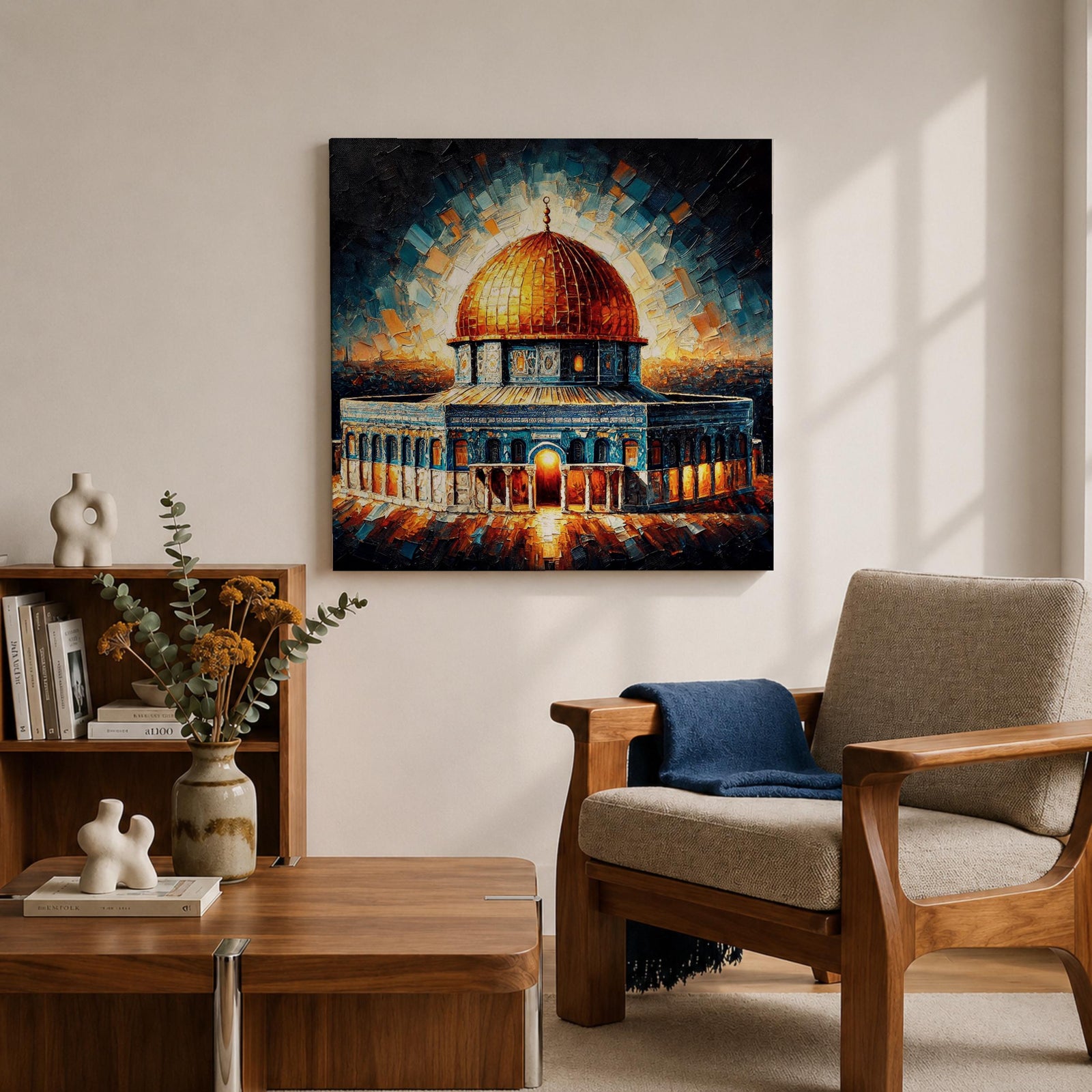 Dome of the Rock Wall Art Radiant Sky Framed Canvas Jerusalem Islamic Mosque Decor