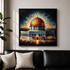Dome of the Rock Wall Art Radiant Sky Framed Canvas Jerusalem Islamic Mosque Decor