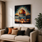 Dome of the Rock Wall Art Radiant Sky Framed Canvas Jerusalem Islamic Mosque Decor