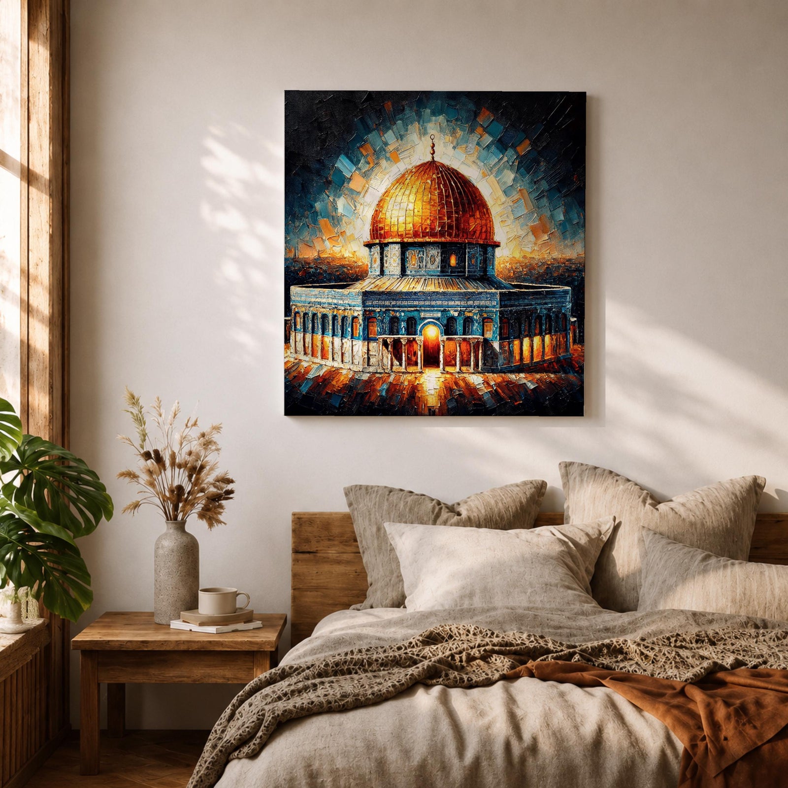 Dome of the Rock Wall Art Radiant Sky Framed Canvas Jerusalem Islamic Mosque Decor