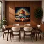 Dome of the Rock Wall Art Radiant Sky Framed Canvas Jerusalem Islamic Mosque Decor