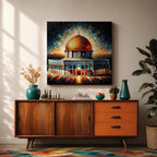 Dome of the Rock Wall Art Radiant Sky Framed Canvas Jerusalem Islamic Mosque Decor