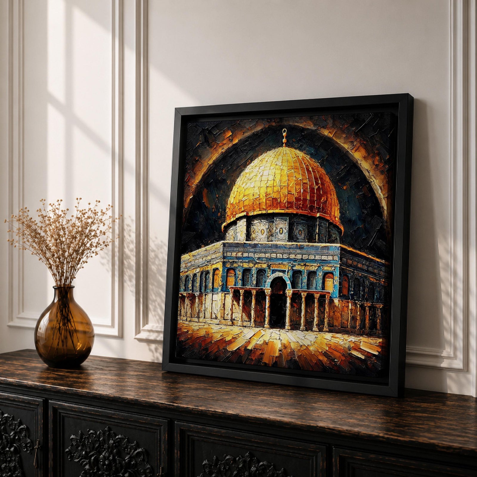 Dome of the Rock Wall Art Celestial Halo Framed Canvas Jerusalem Islamic Mosque Decor