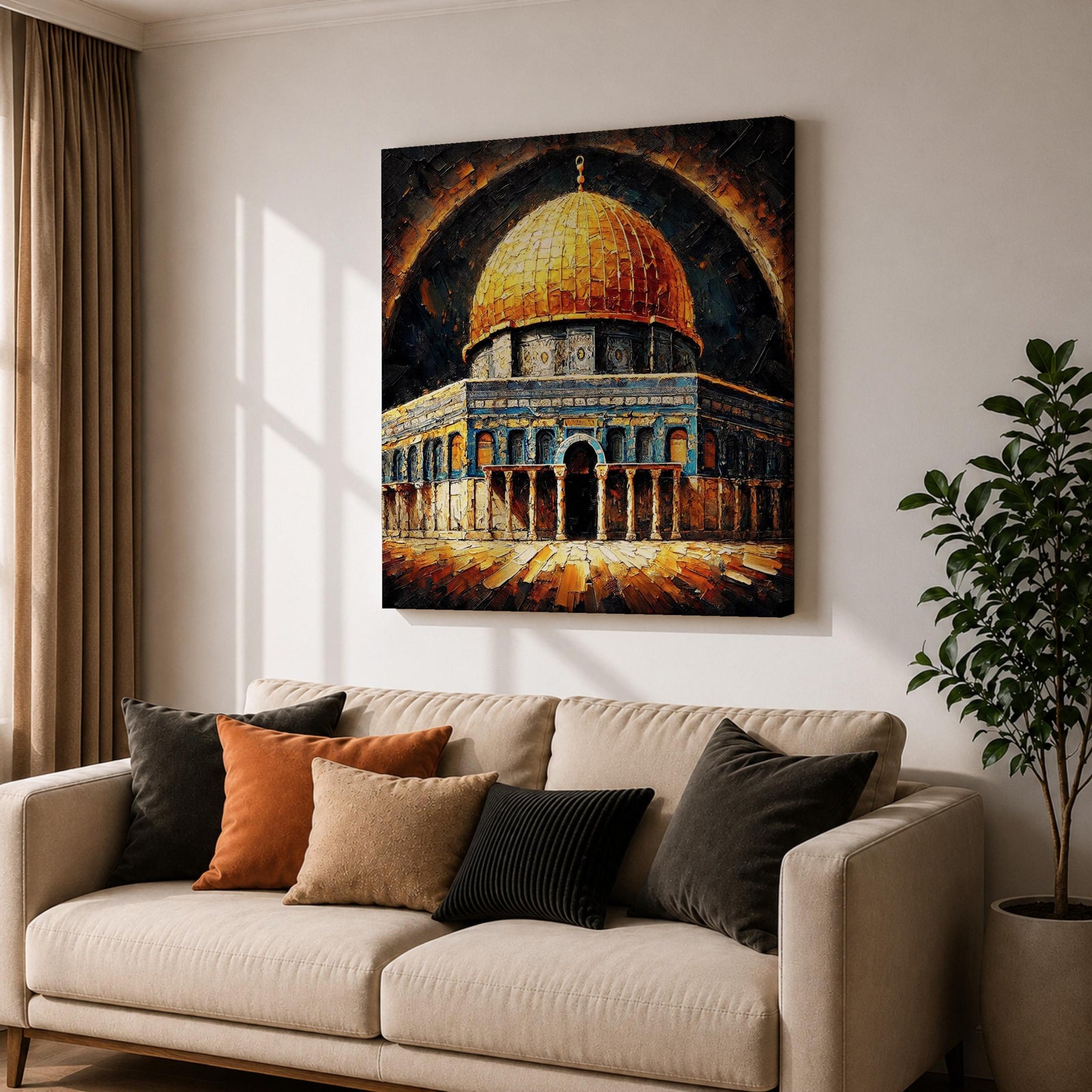 Dome of the Rock Wall Art Celestial Halo Framed Canvas Jerusalem Islamic Mosque Decor