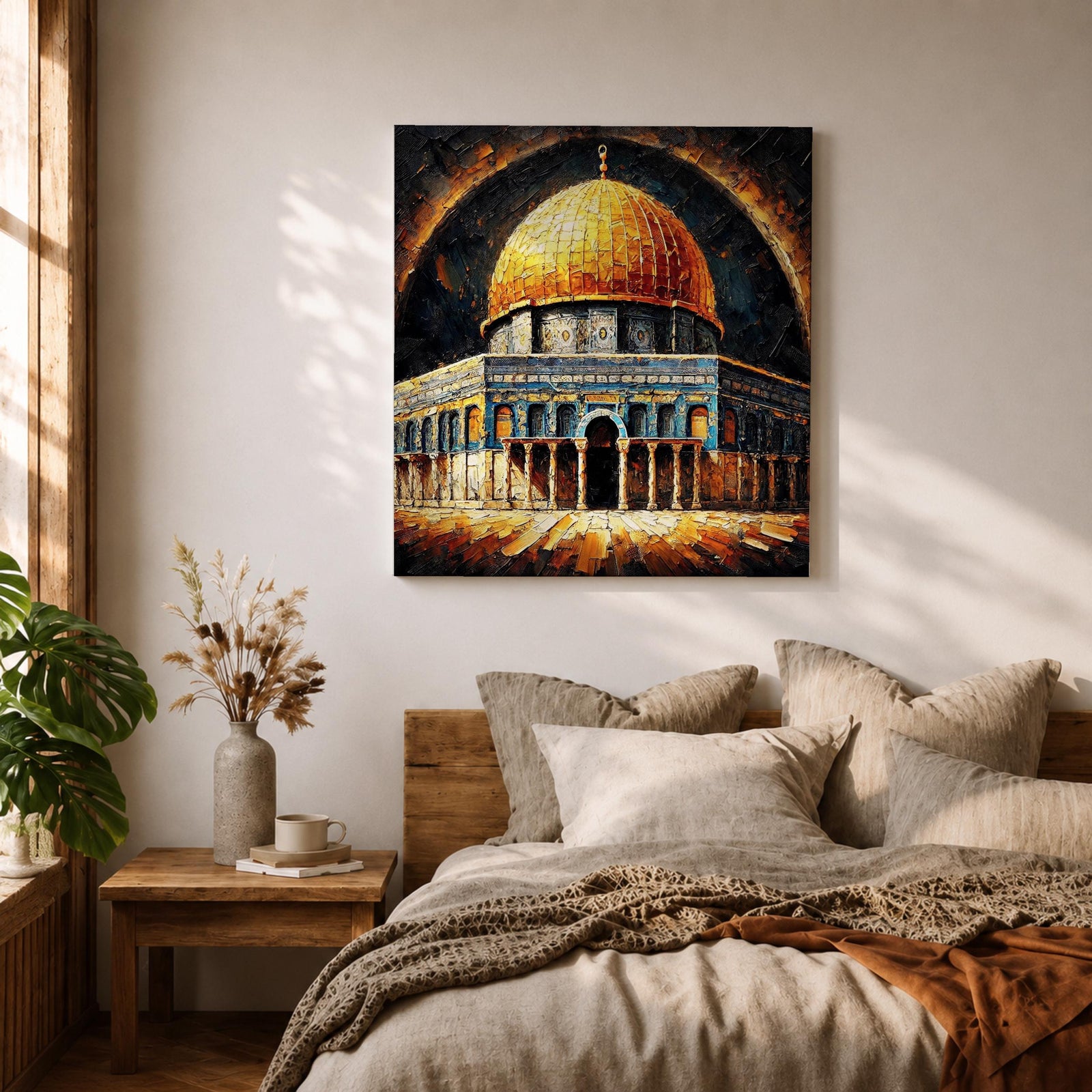 Dome of the Rock Wall Art Celestial Halo Framed Canvas Jerusalem Islamic Mosque Decor