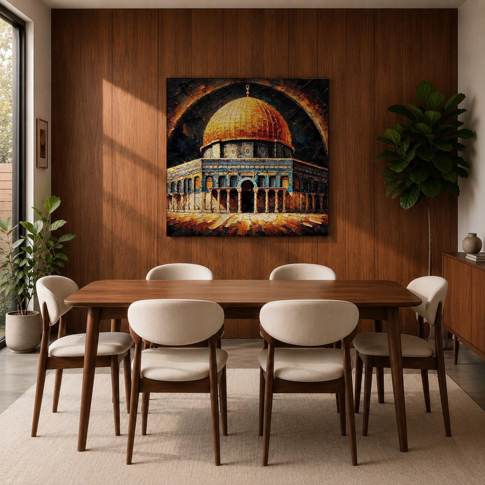 Dome of the Rock Wall Art Celestial Halo Framed Canvas Jerusalem Islamic Mosque Decor