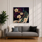 Peacock Wall Art Indian Peafowl Framed Canvas Floral Wildlife Impasto Boho Home Decor