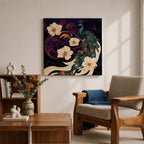 Peacock Wall Art Indian Peafowl Framed Canvas Floral Wildlife Impasto Boho Home Decor
