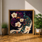 Peacock Wall Art Indian Peafowl Framed Canvas Floral Wildlife Impasto Boho Home Decor