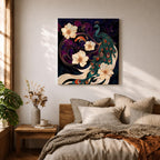Peacock Wall Art Indian Peafowl Framed Canvas Floral Wildlife Impasto Boho Home Decor