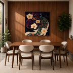 Peacock Wall Art Indian Peafowl Framed Canvas Floral Wildlife Impasto Boho Home Decor