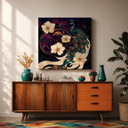 Peacock Wall Art Indian Peafowl Framed Canvas Floral Wildlife Impasto Boho Home Decor