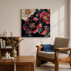 Dark Peony Wall Art Floral Painting Framed Canvas Botanical Flower Home Decor