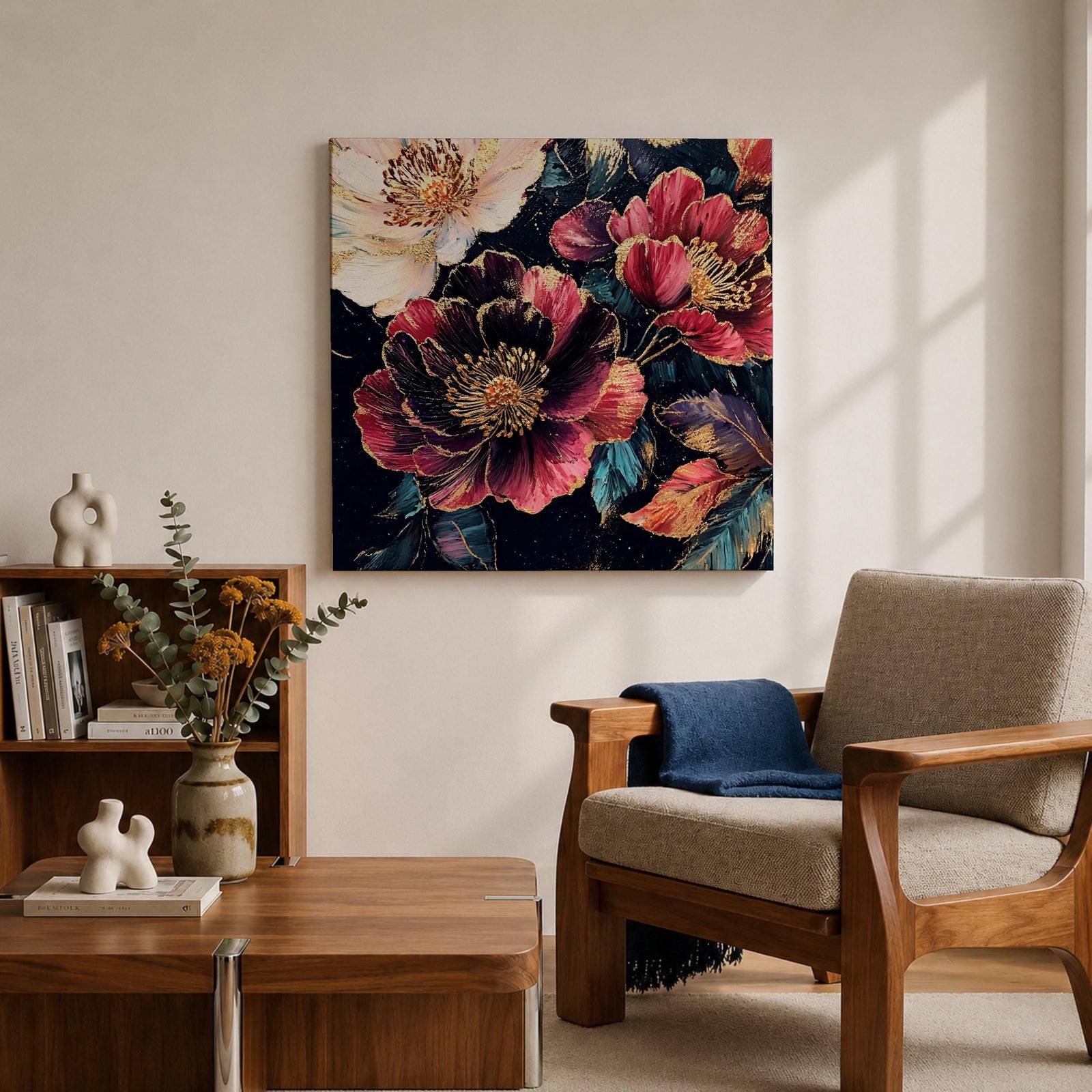 Dark Peony Wall Art Floral Painting Framed Canvas Botanical Flower Home Decor