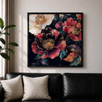 Dark Peony Wall Art Floral Painting Framed Canvas Botanical Flower Home Decor