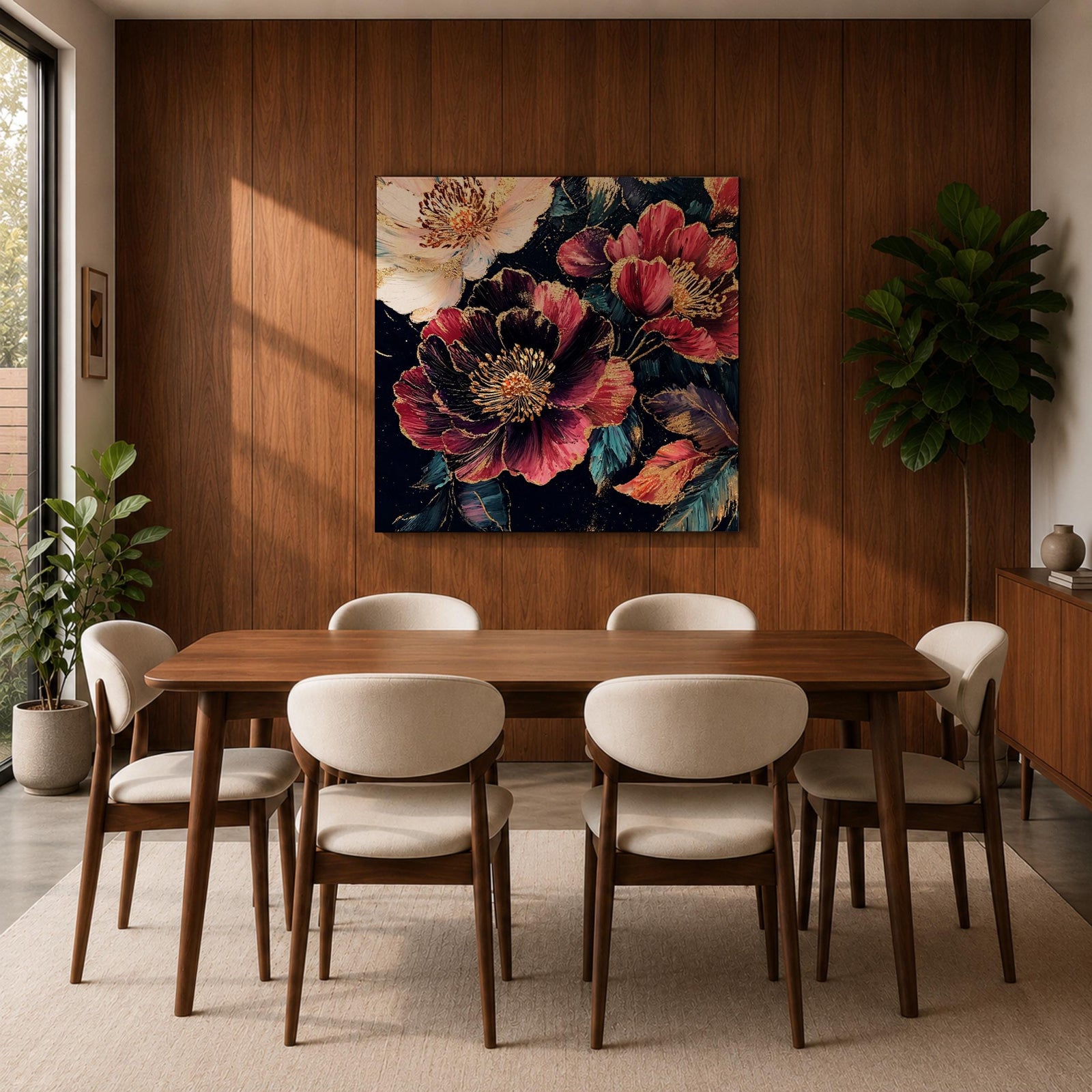 Dark Peony Wall Art Floral Painting Framed Canvas Botanical Flower Home Decor