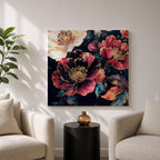 Dark Peony Wall Art Floral Painting Framed Canvas Botanical Flower Home Decor