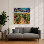 Vineyard Wall Art Grape Vines Framed Canvas Countryside Landscape Impasto Rustic Farmhouse Home Decor