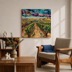 Vineyard Wall Art Grape Vines Framed Canvas Countryside Landscape Impasto Rustic Farmhouse Home Decor