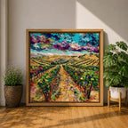 Vineyard Wall Art Grape Vines Framed Canvas Countryside Landscape Impasto Rustic Farmhouse Home Decor