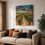 Vineyard Wall Art Grape Vines Framed Canvas Countryside Landscape Impasto Rustic Farmhouse Home Decor
