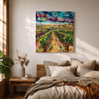 Vineyard Wall Art Grape Vines Framed Canvas Countryside Landscape Impasto Rustic Farmhouse Home Decor