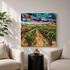 Vineyard Wall Art Grape Vines Framed Canvas Countryside Landscape Impasto Rustic Farmhouse Home Decor