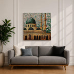 Masjid Al Nabawi Wall Art Green Dome Framed Canvas Prophets Mosque Mosaic Islamic Decor