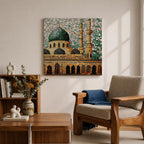 Masjid Al Nabawi Wall Art Green Dome Framed Canvas Prophets Mosque Mosaic Islamic Decor
