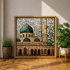 Masjid Al Nabawi Wall Art Green Dome Framed Canvas Prophets Mosque Mosaic Islamic Decor