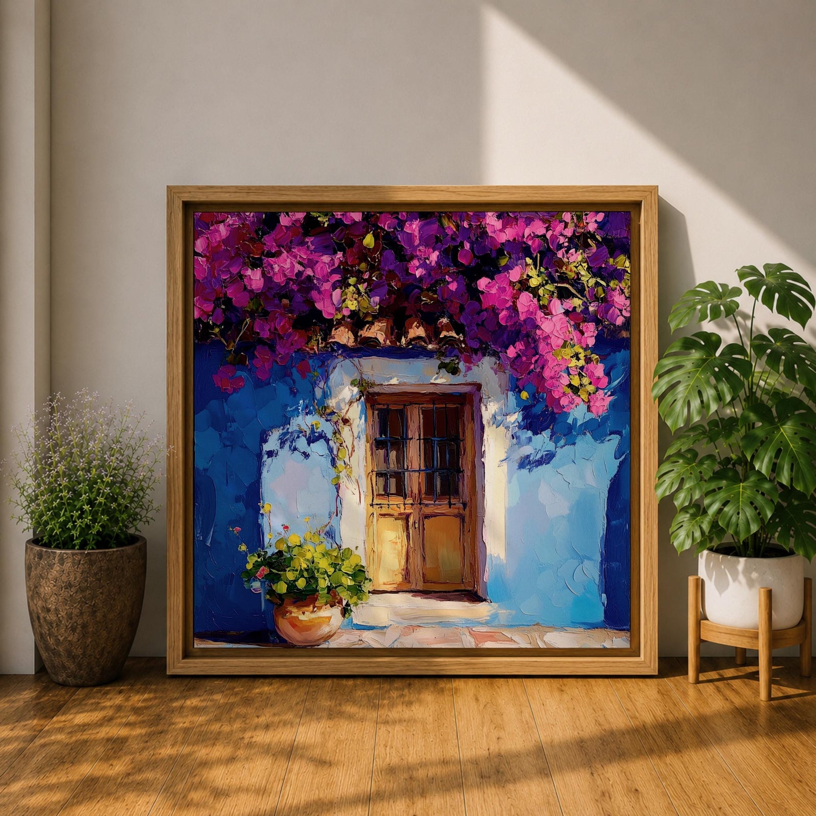 Italian Doorway Wall Art Tuscan Entryway Framed Canvas Mediterranean Floral Rustic Summer Decor