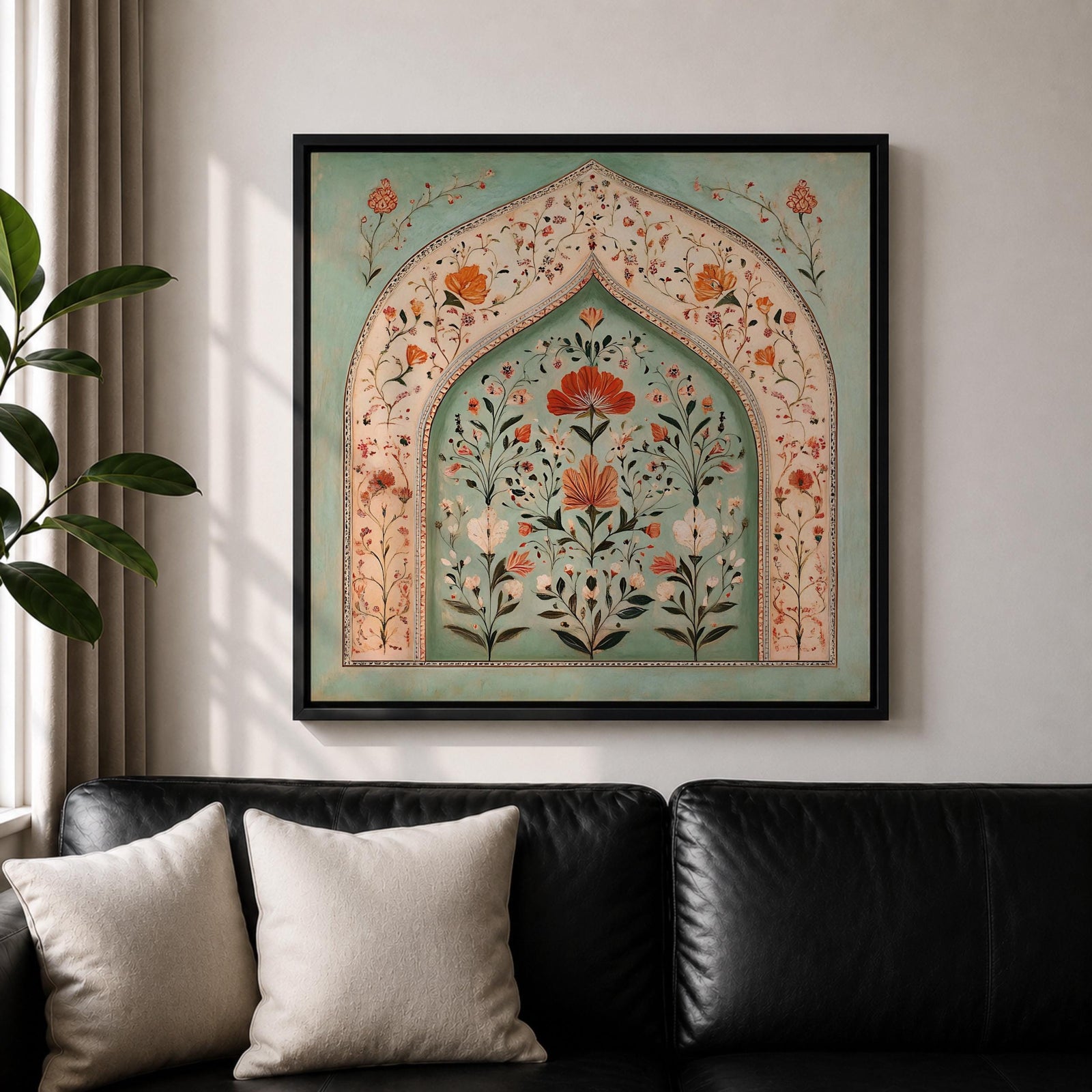 Mihrab Wall Art Floral Arch Framed Canvas Prayer Niche Mughal Islamic Home Decor