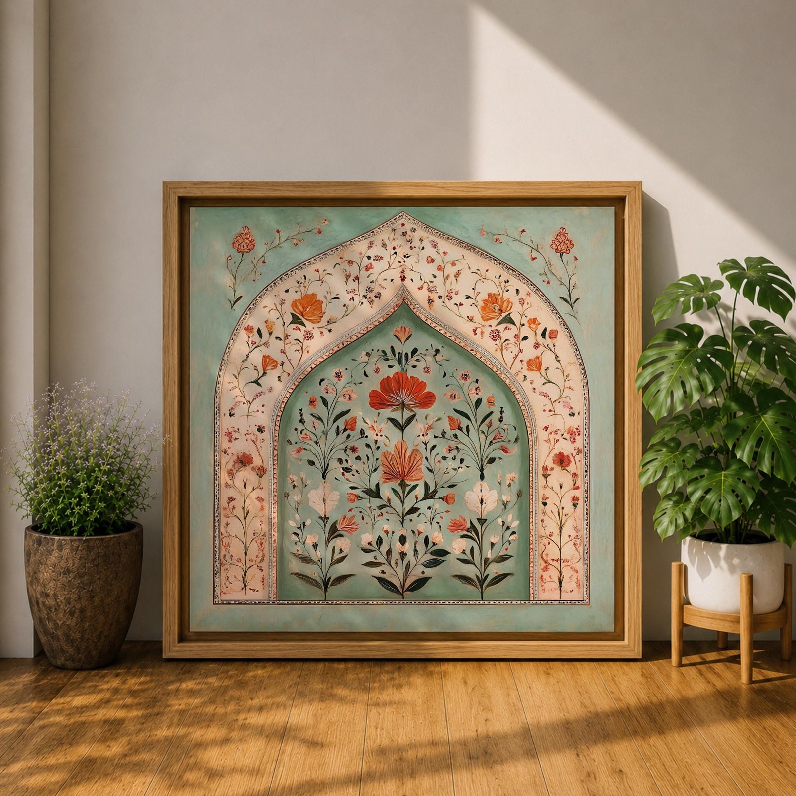Mihrab Wall Art Floral Arch Framed Canvas Prayer Niche Mughal Islamic Home Decor