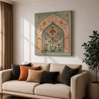 Mihrab Wall Art Floral Arch Framed Canvas Prayer Niche Mughal Islamic Home Decor