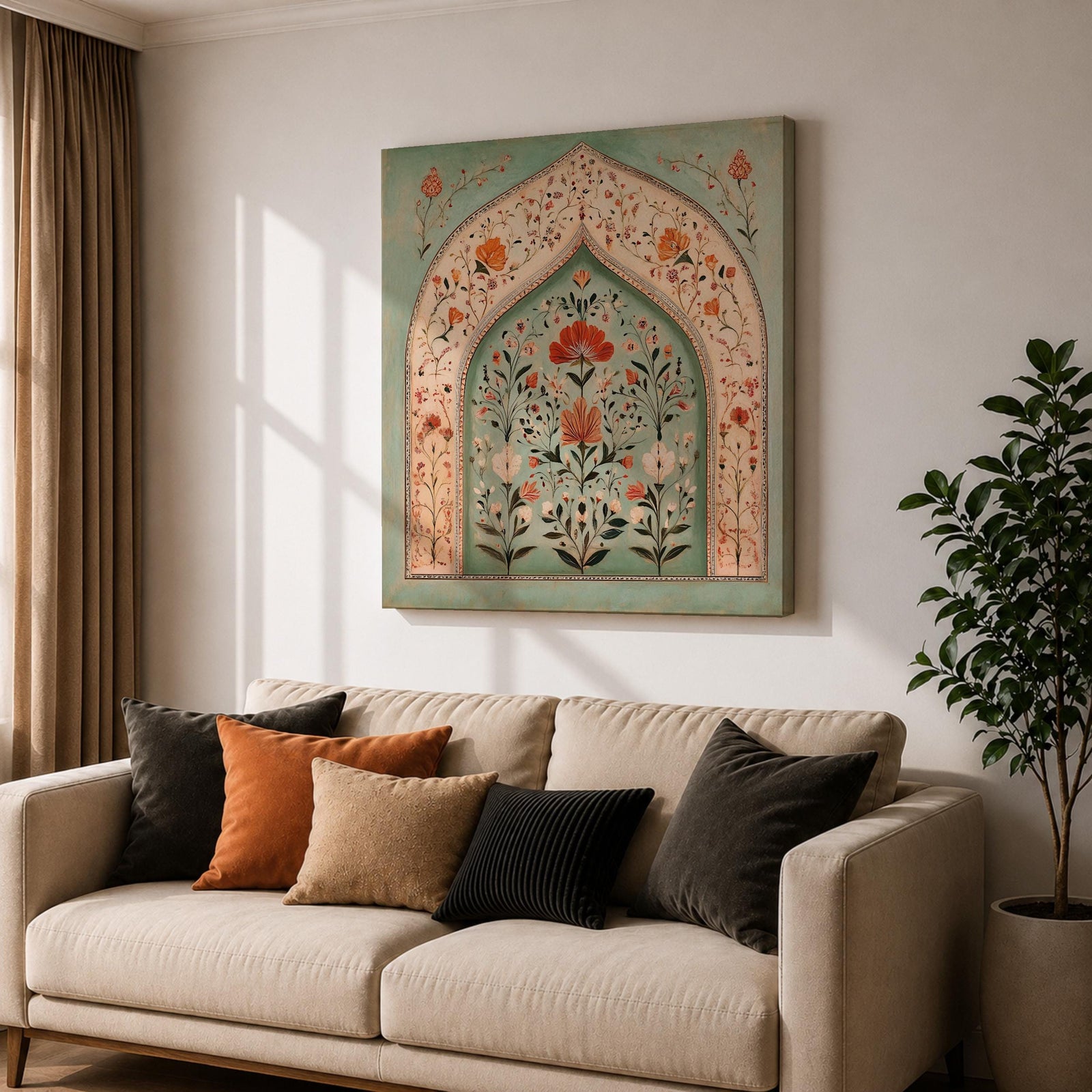 Mihrab Wall Art Floral Arch Framed Canvas Prayer Niche Mughal Islamic Home Decor