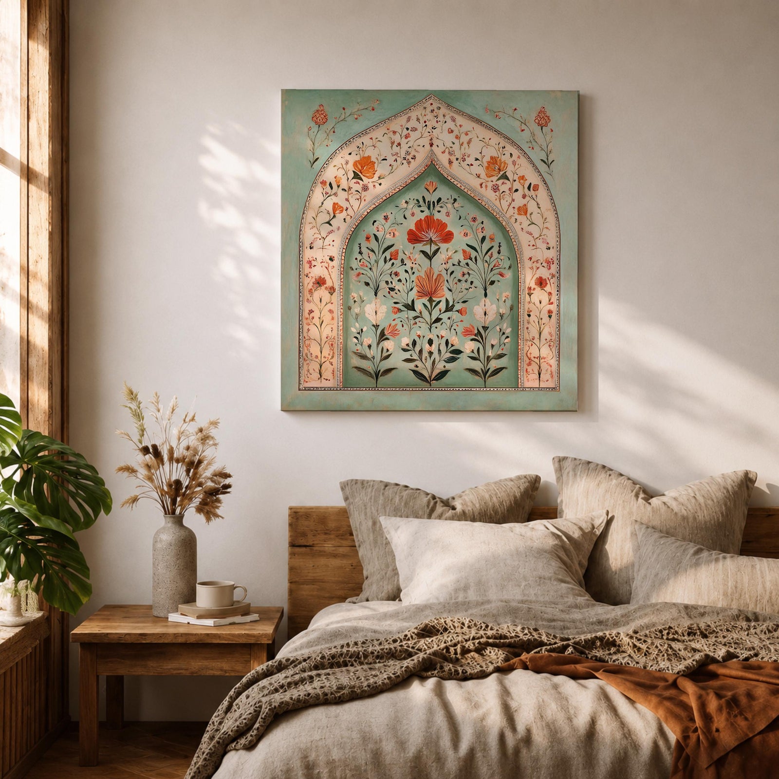Mihrab Wall Art Floral Arch Framed Canvas Prayer Niche Mughal Islamic Home Decor