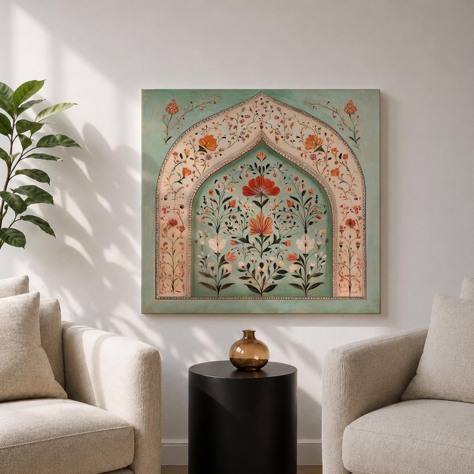 Mihrab Wall Art Floral Arch Framed Canvas Prayer Niche Mughal Islamic Home Decor