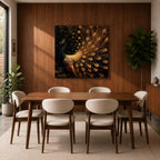 Peacock Wall Art Royal Feathers Framed Canvas Golden Exotic Animal Luxury Glam Decor