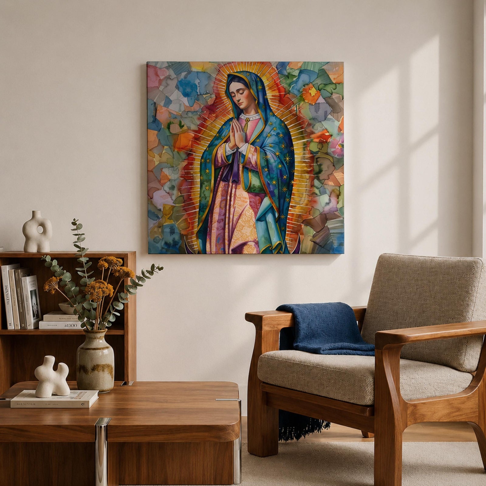Our Lady of Guadalupe Wall Art Virgencita Framed Canvas Mexican Catholic Prayer Home Decor